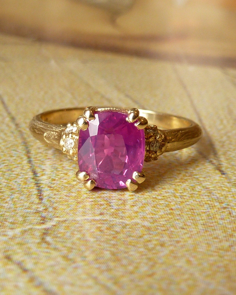 Raspberry Red Sapphire and Diamond Ring