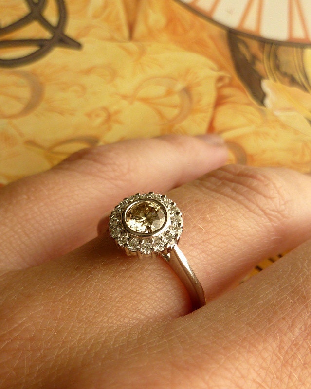 Yellow Gold Bezel Set Diamond Halo Ring