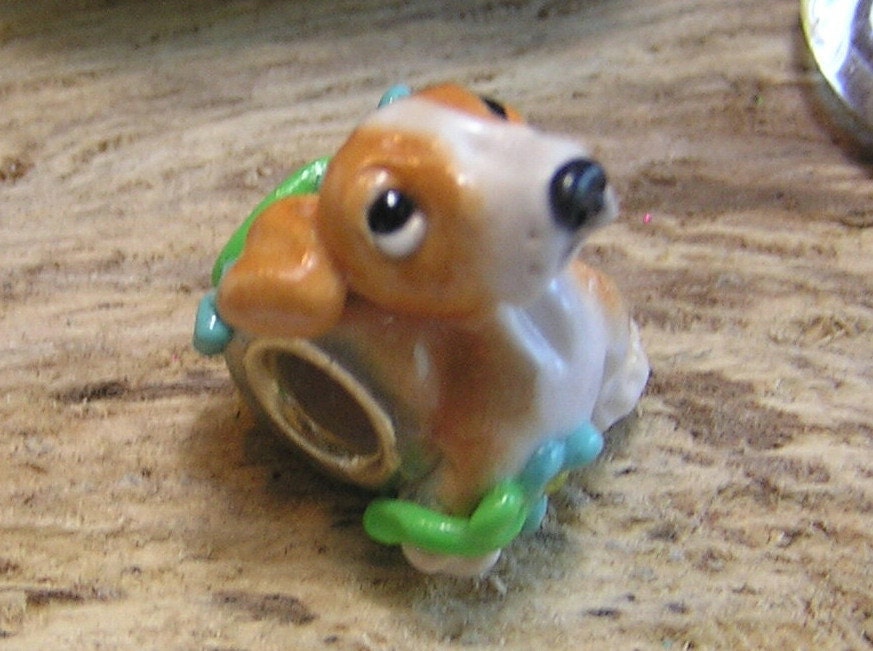 Jack Russell Terrier European Bead Little Toes with Flowers Polymer Clay Dog European Charm Big Hole Bead