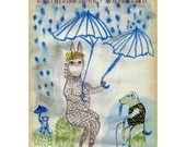 Rainy day with donkey and old goat, an archive print