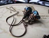 Peacock Glass Flower Earrings,  Vintage Inspired Peacock Wedding,  Antique Brass