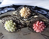 Flower Cuff Bracelet, Antique Brass, Bridesmaid Gifts, Vintage Inspired Wedding, Bridal Jewelry, You Choose Your Color