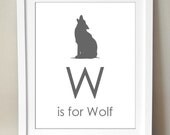 W is for Wolf 8x10 Art Print Personalized Alphabet Animal Baby Kids Nursery Decor