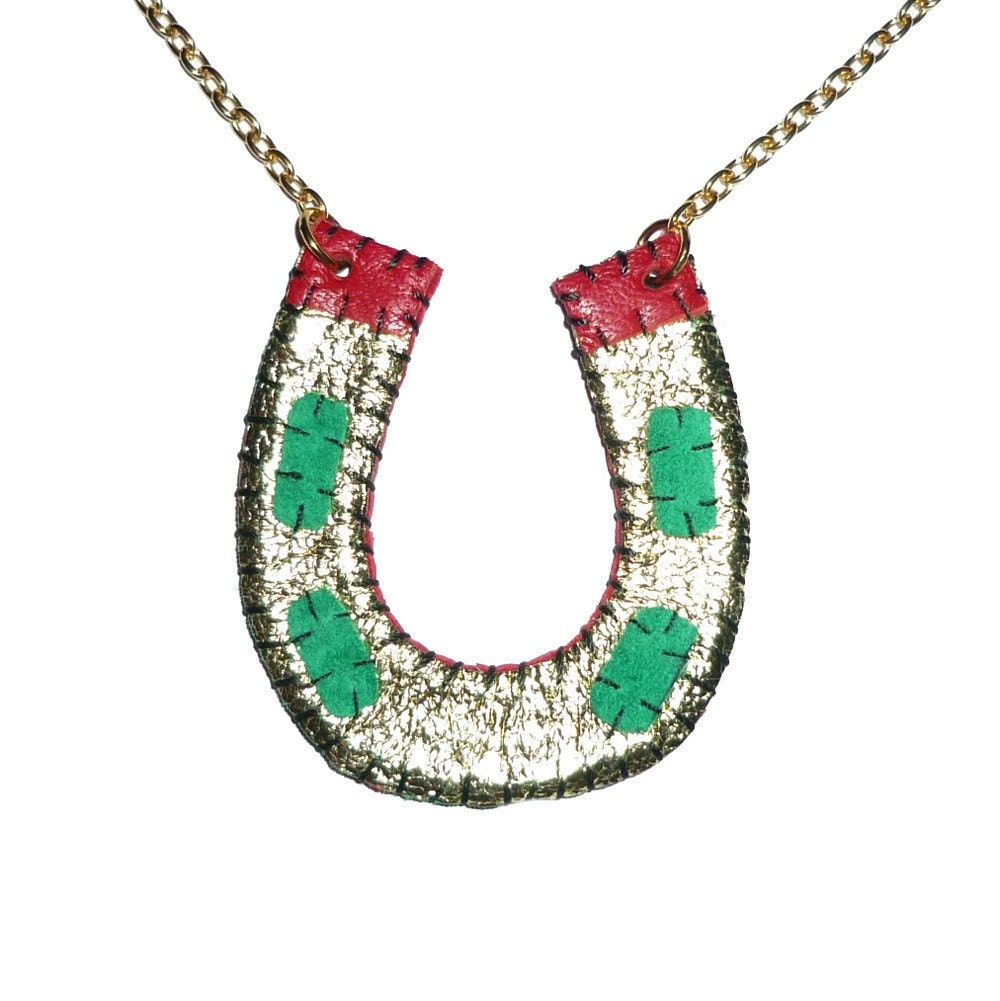 Gold Leather Horseshoe Necklace