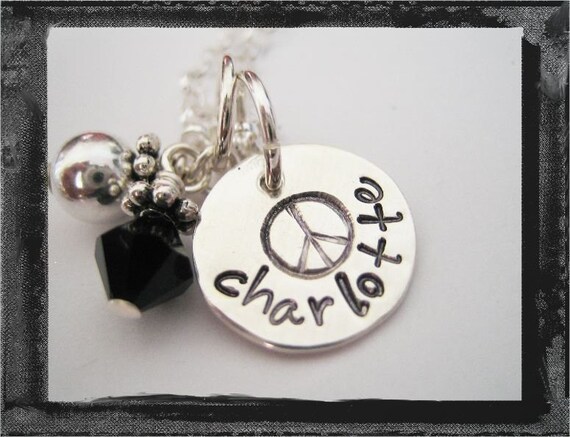Hand Stamped Necklace - Sterling Silver Charm Jewelry - Name Design Stamp Birthstone