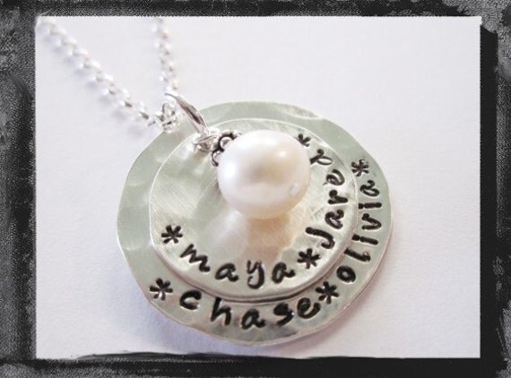 Stacked Sterling Hammered Circles with your FAMILY Names