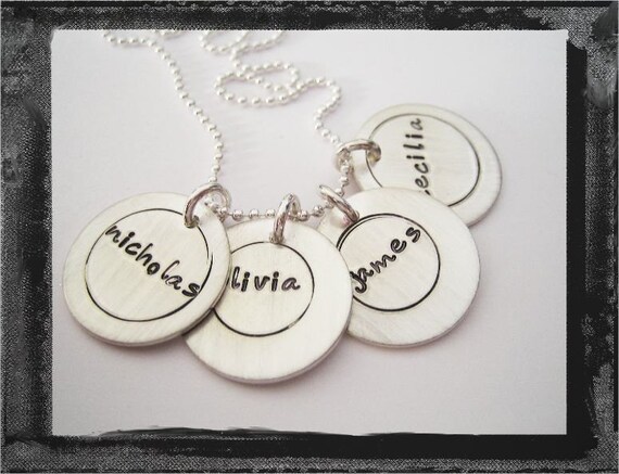 Hand Stamped Necklace Personalized Jewelry Sterling Silver CIRCLES 4 Family Necklace