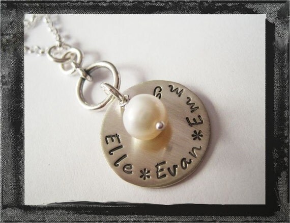 Personalized Jewelry - Hand Stamped Necklace - Sterling Silver Family Purity Necklace.....with Freshwater Pearl