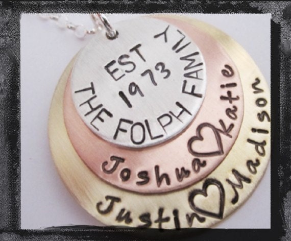 Stacked Mixed Metal Pendant Est Family Names and dates
