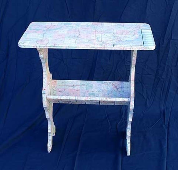 Recycled map end table--Detroit, Michigan