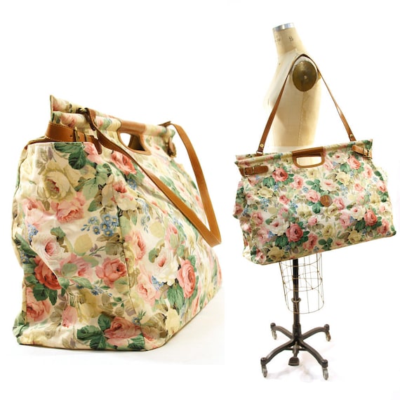 90s Furla Weekender Tote in Floral Cotton / BIG Size Bag