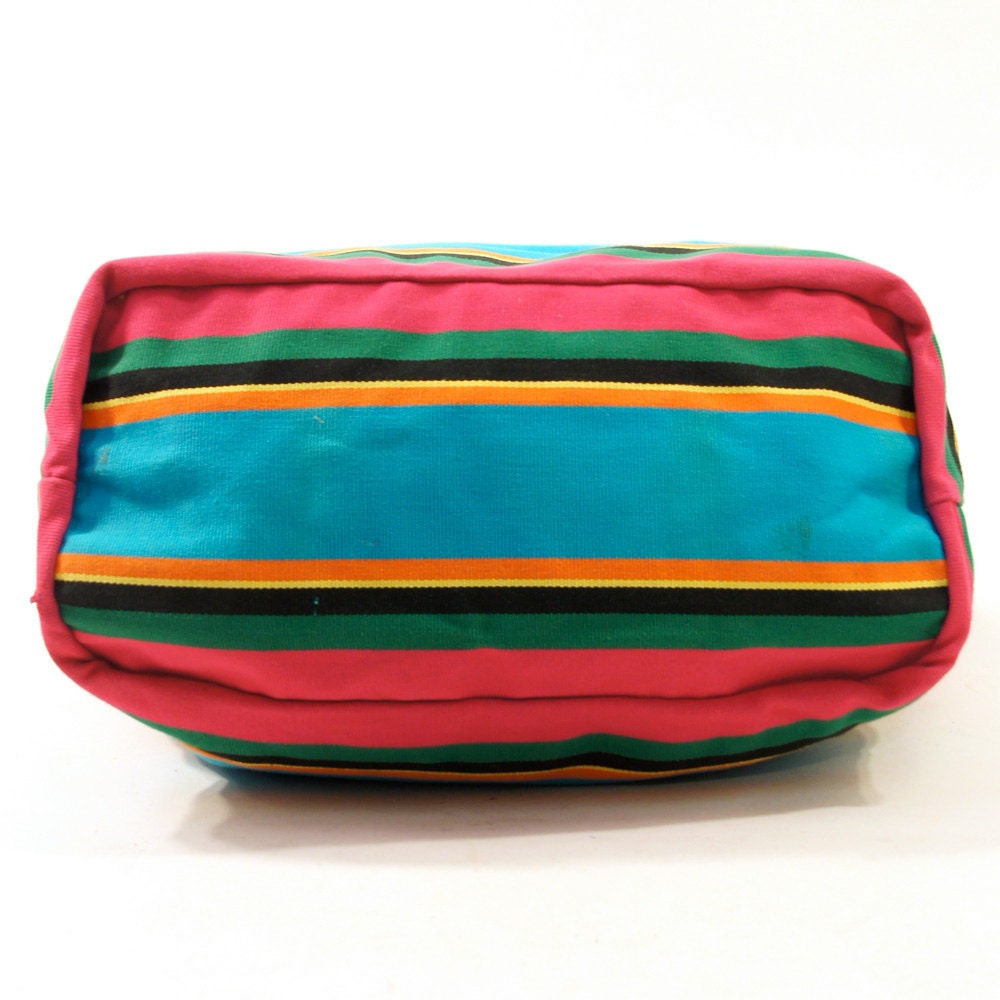 80s BIG Striped Tote / Beach Bag with Leather Shoulder Straps / by Unisa