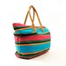 80s BIG Striped Tote / Beach Bag with Leather Shoulder Straps / by Unisa