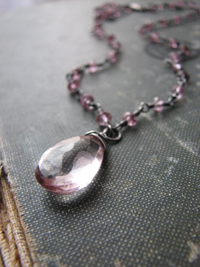 BLUSHING Necklace.....Oxidized Silver and Pink Topaz
