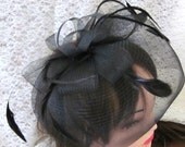 Vintage Inspired  Black Feather Mesh Veil Headband