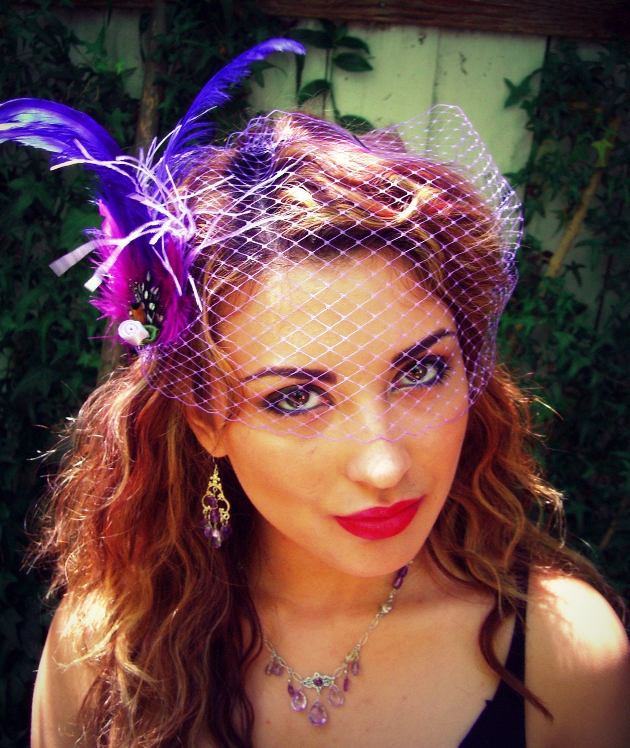 Lilac Birdcage Veil Bandeau Bridal 9 inches