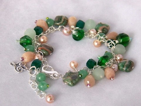 Charm Bracelet, Pink and Green  JB063
