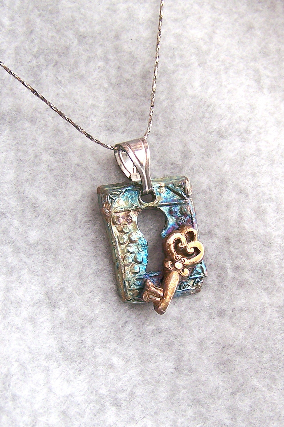 Steampunk Style Fine Silver Oxidized Pendant   FSN55