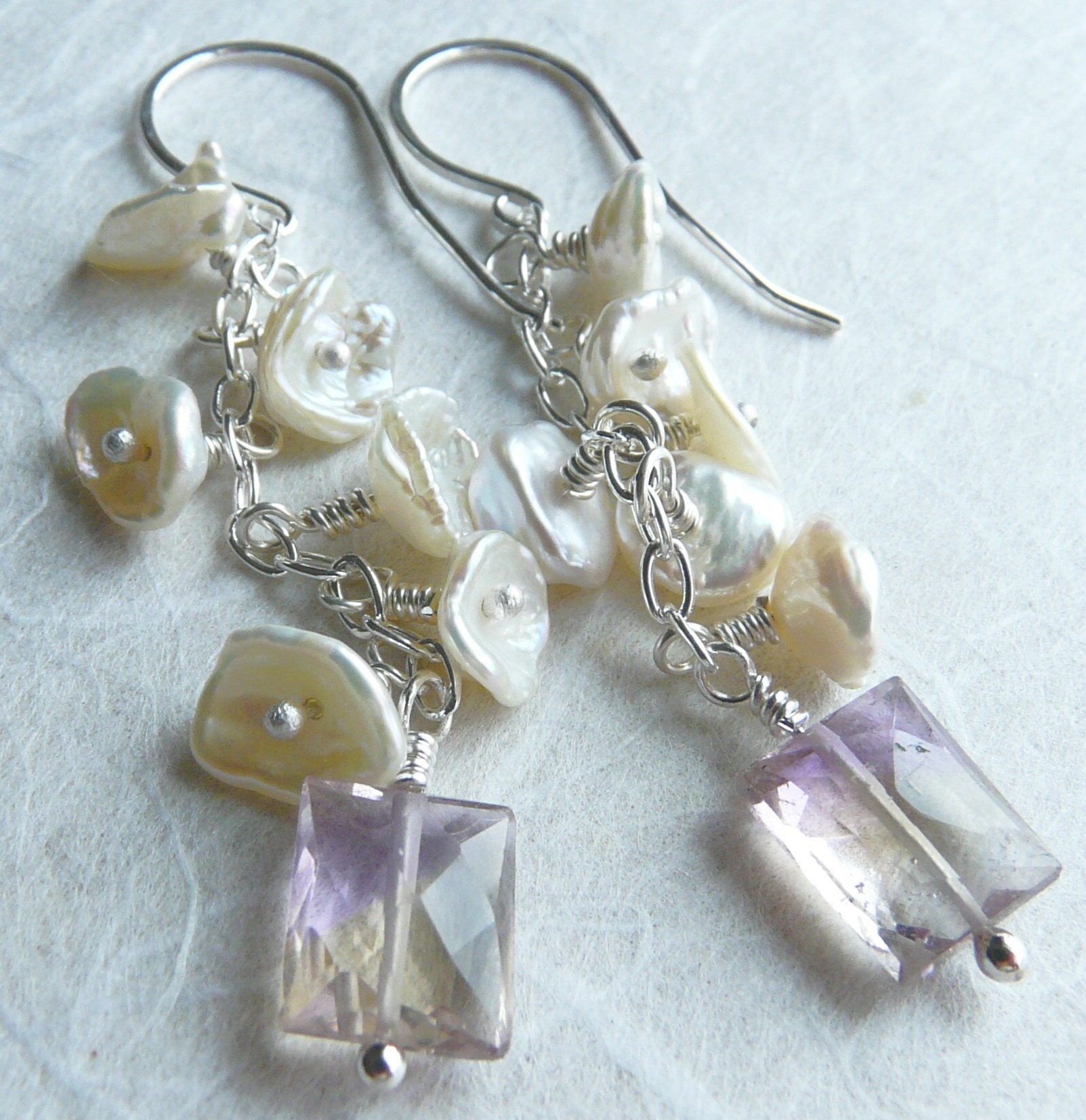 Store Closing Sale - Take 50% Off - Morning Glory - Ametrine and Keishi Pearl Earrings