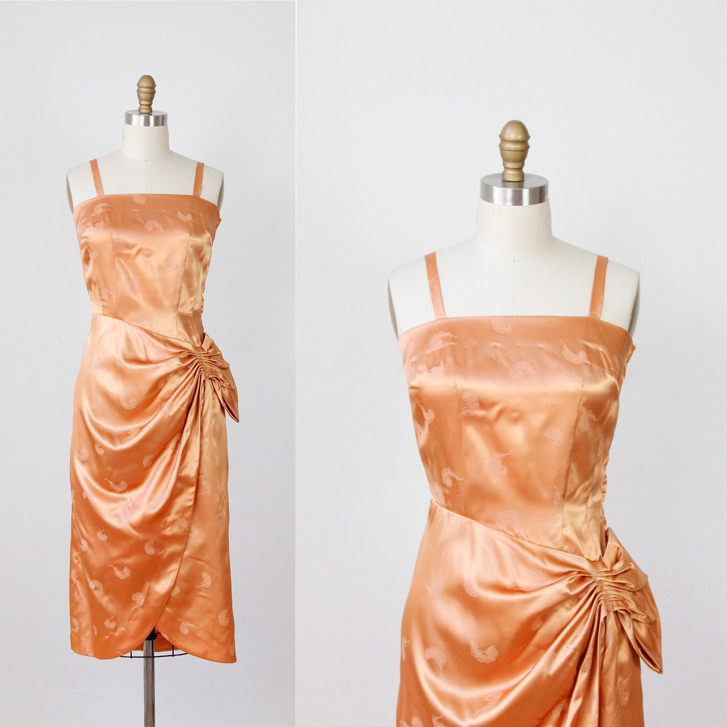 Butterscotch Bow Wiggle Cocktail Party Dress Feather Print