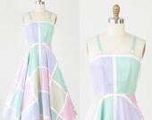 Pastel 1950s Dress Plaid Squares Full Skirt Vintage