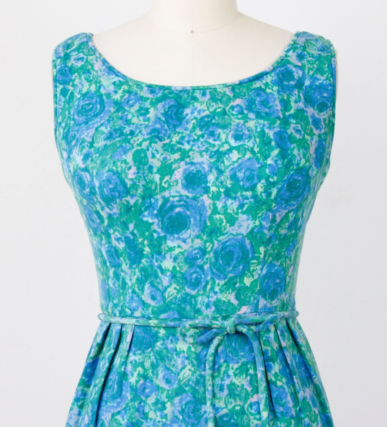 Green and Blue Impressionist Floral Wiggle Dress