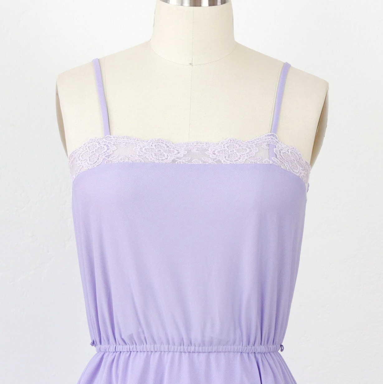Lilac Full Skirt Vintage Dress with Lace Trim