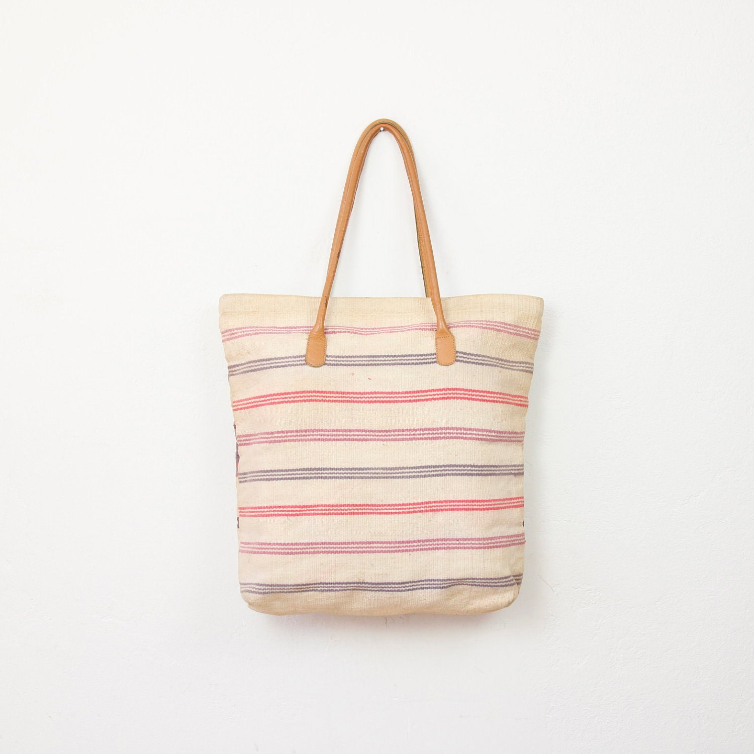 Ethnic Cream and Pink Kilim Textile Tote Bag