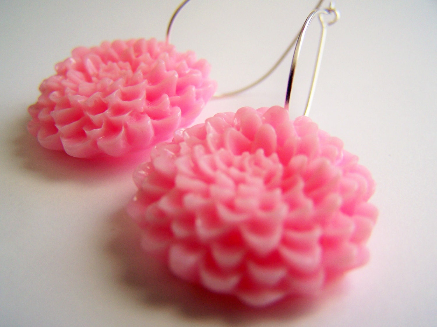 Pink Flower Earrings - Mums - Pink Chrysanthemums on Simple Hoops - Floral Jewelry