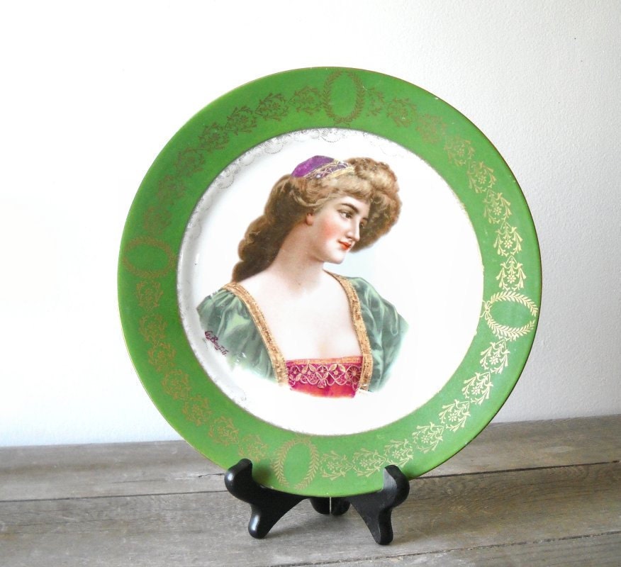 Antique Porcelain Portrait Plate Beehive Mark Germany Signed Bonfits