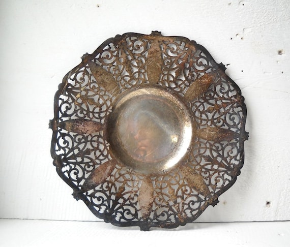 Antique Silverplate Tray Benedict Reticulated Art Nouveau