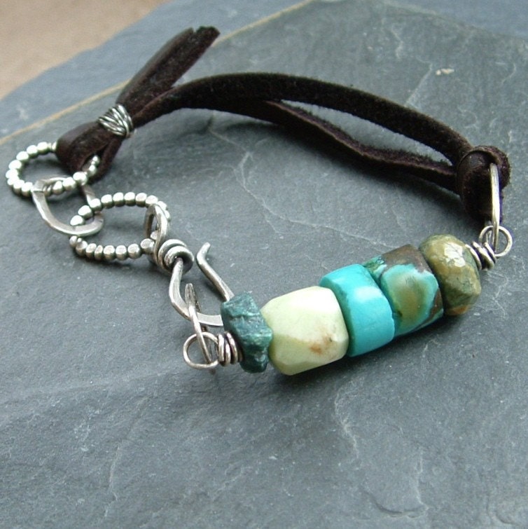 Sterling silver Bracelet Chunky Turquoise Funky rustic Nugget