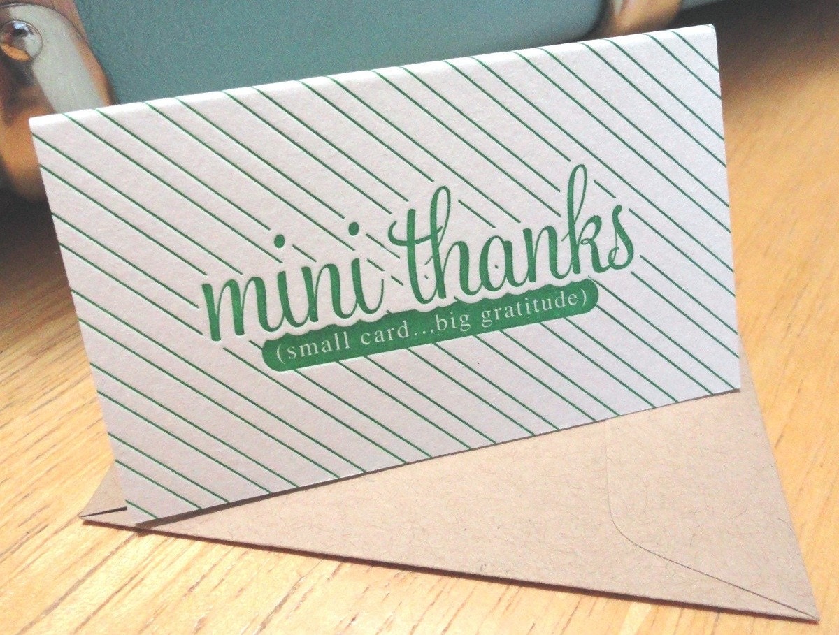 Mini Letterpress folded notes and envelopes with "Mini Thanks" - package of 6