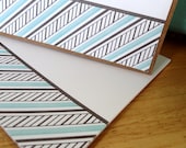 Letterpress stripes notecards in Lagoon Blue and Brown - 5.5 x 4.25 (set of 8)