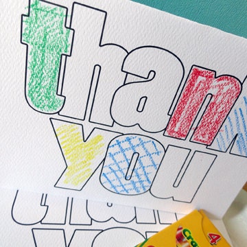 Coloring thank you notecards and envelopes muslin bag with crayons (set of 8)