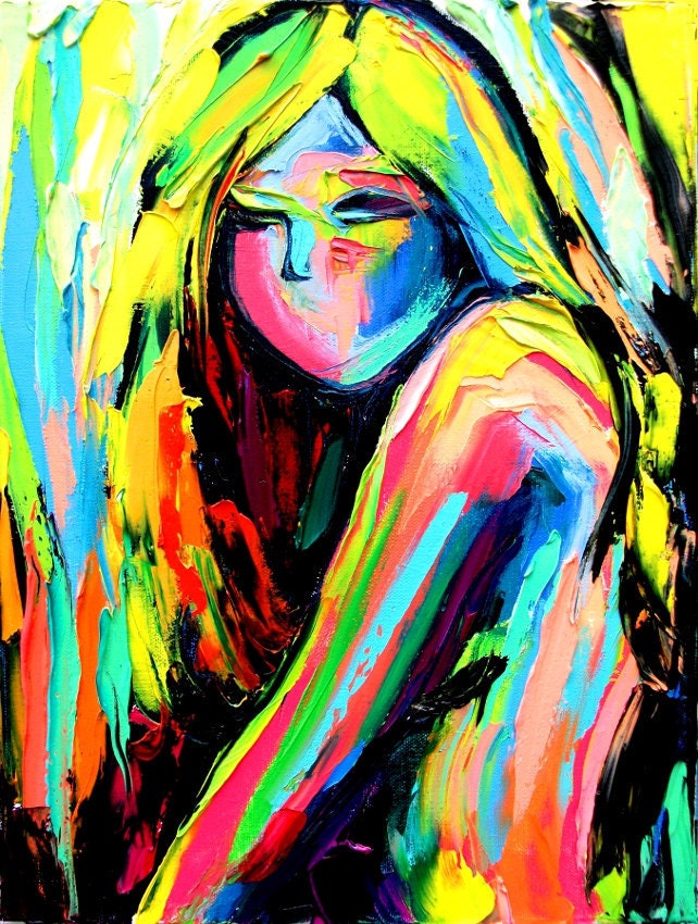 Original abstract oil painting female nude by Aja