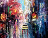 Abstract painting original oil city landscape impasto art by Aja