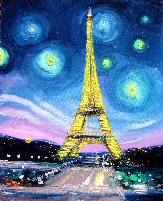 Eiffel IX - 11x14 impasto Paris cityscape original oil painting by Aja