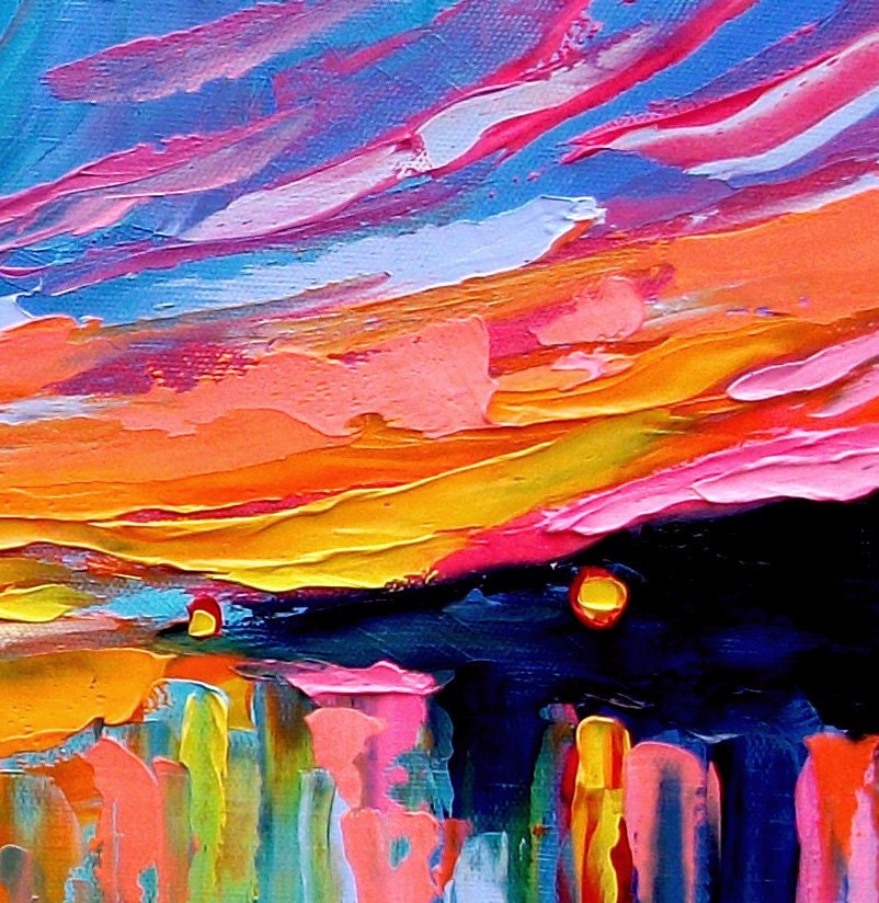 Midnight Harbor XXVIII - 24x30  impasto abstract boat in lake landscape by Aja