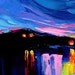 Midnight Harbor XXVIII - 24x30  impasto abstract boat in lake landscape by Aja