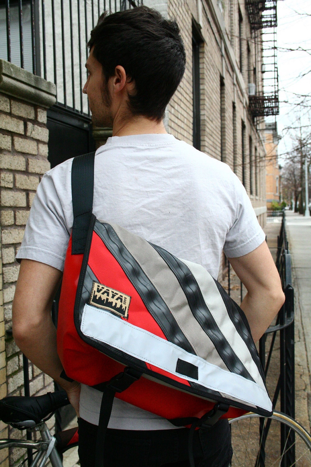 Recycled Bike Tube & Canvas Medi Messenger Bag