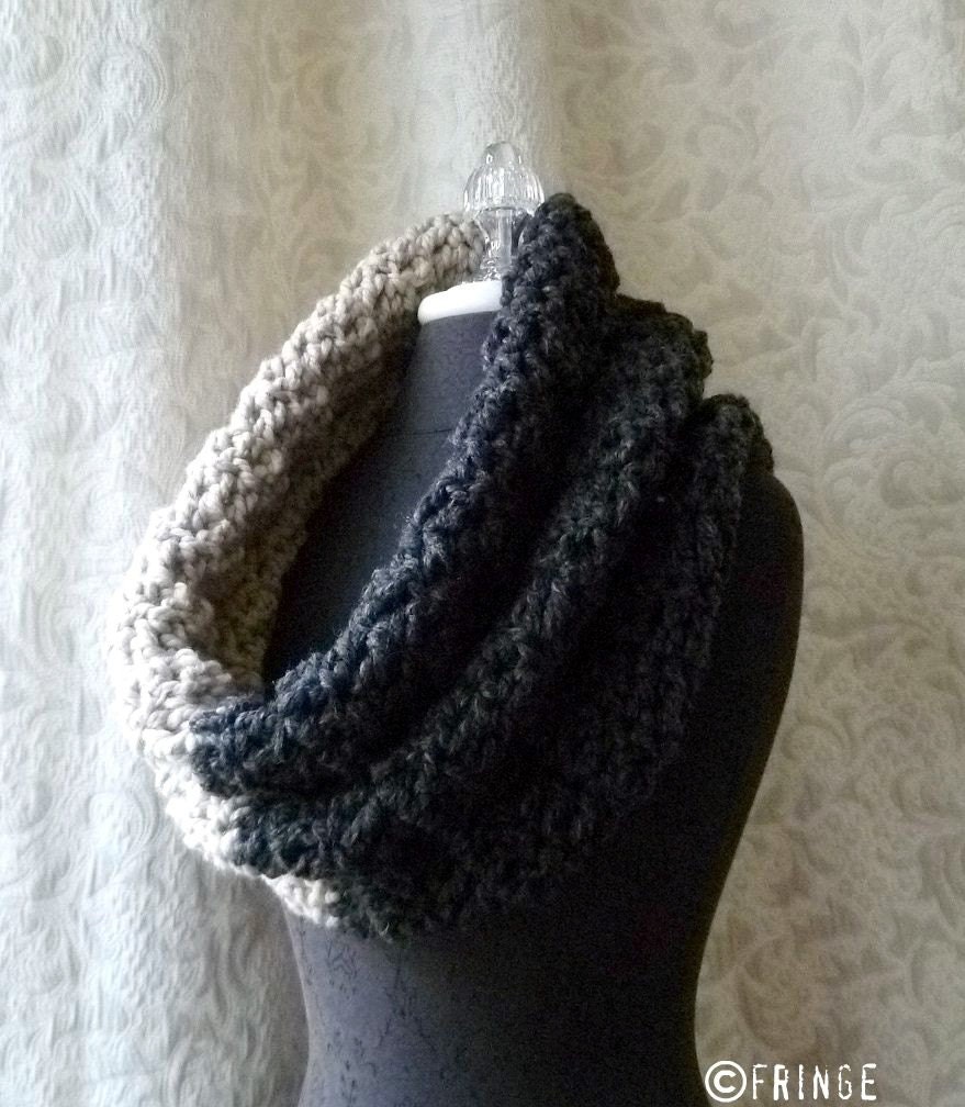 Mammoth Cowl - Chunky Oversized Crocheted Cowl - Charcoal and Linen