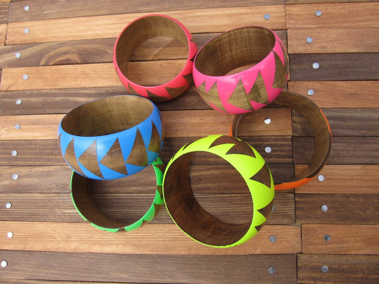 Neon Yellow Stained Wood Bangle- S - XL