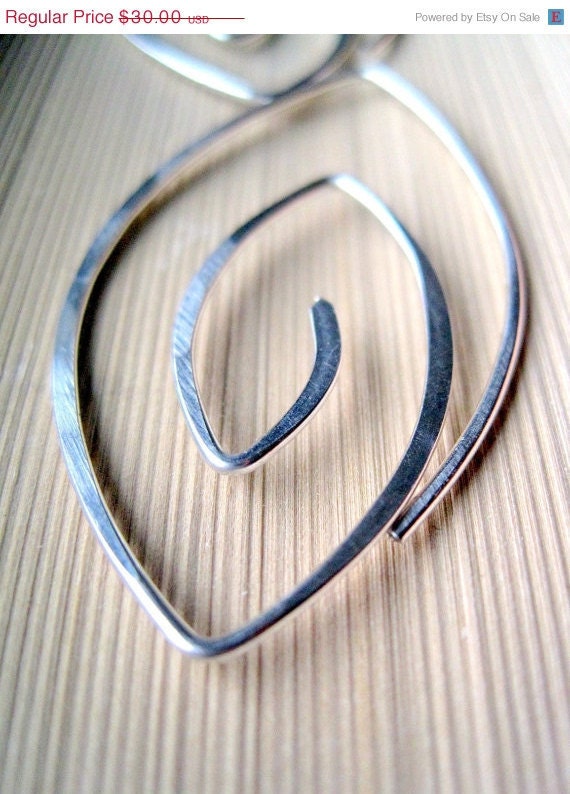 Silver Spiral Hoops - MARQUISE, handmade contemporary jewelry, oval whirl, maryandjane