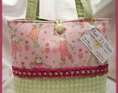 Pink Fashion Frogs with Green Check Medium Diaper Bag / Tote Bag for Etsykids - aunttscloset