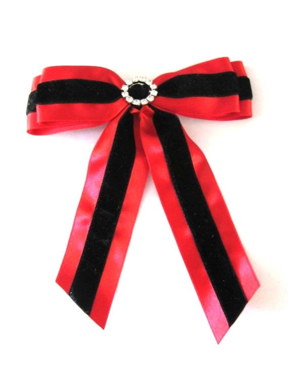 I Found my Thrill Satin and Velvet Diamonte Bow by Samantha Sultana - Rhinestone,Prom,Pin Up,Rockabilly,Formal,Burlesque,Cocktail,Mad Men
