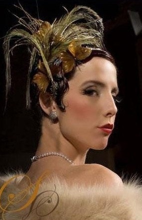 Butterfly Beauty by Samantha Sultana - Feather Butterfly,Vintage,Bronze,Copper,Brown,Whimsical,Burlesque,Bridal,Kentucky Derby,Headband