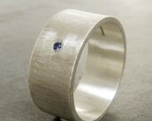 George - large sterling silver ring with blue Sapphire with a brushed silver finish