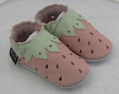 NEW soft sole leather BABY crib shoes pink strawberries Pick your Size