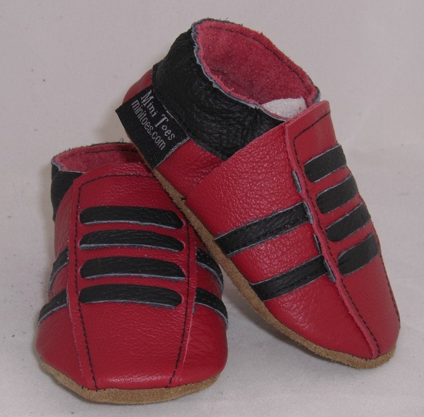 NEW soft sole leather BABY crib shoes red and black running pick your size